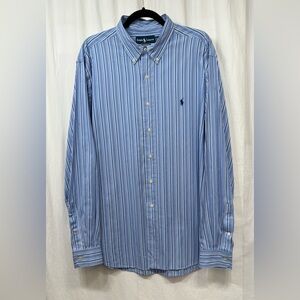 Ralph Lauren Classic Fit Shirt Mens XXL Button Down Blue Striped Long Sleeve